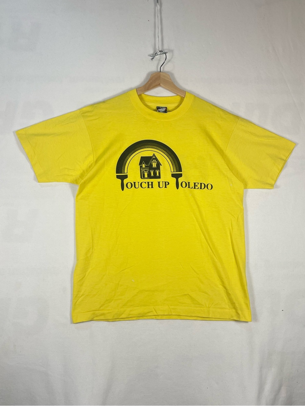 Vtg Screen Stars Best Made In USA Yellow T shirt University of Toledo Paint Sz L